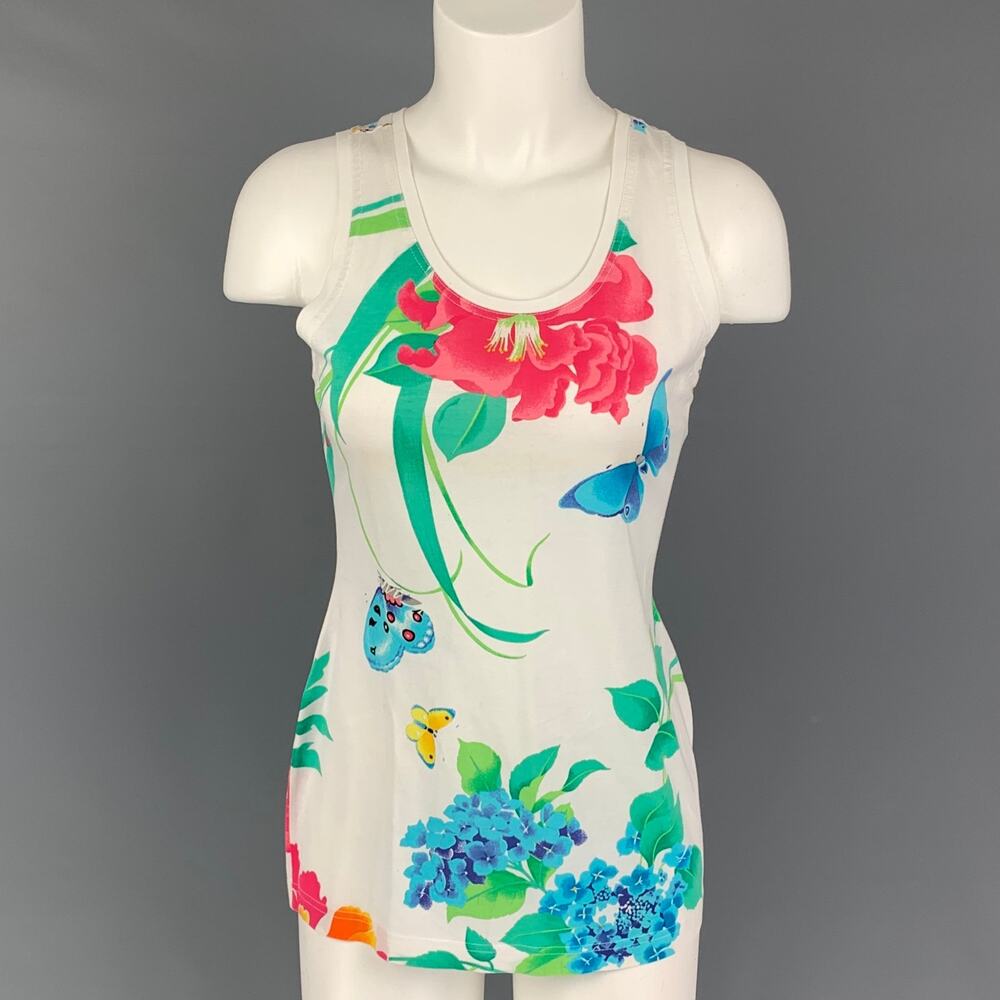 LEONARD Size M White Multi-Color Floral Tank Casual Top